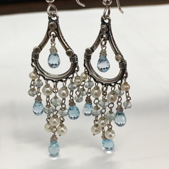 Aquamarine & Pearl Chandelier Earrings - Picture 4 of 8